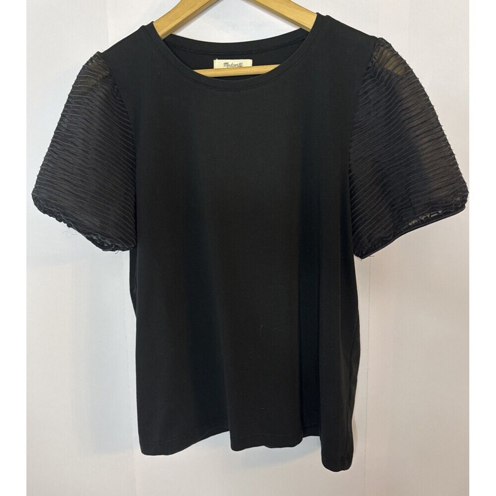 Madewell Top Womens Medium Short Sheer Ribbed Puff Sleeve Whimsygoth Black Shirt